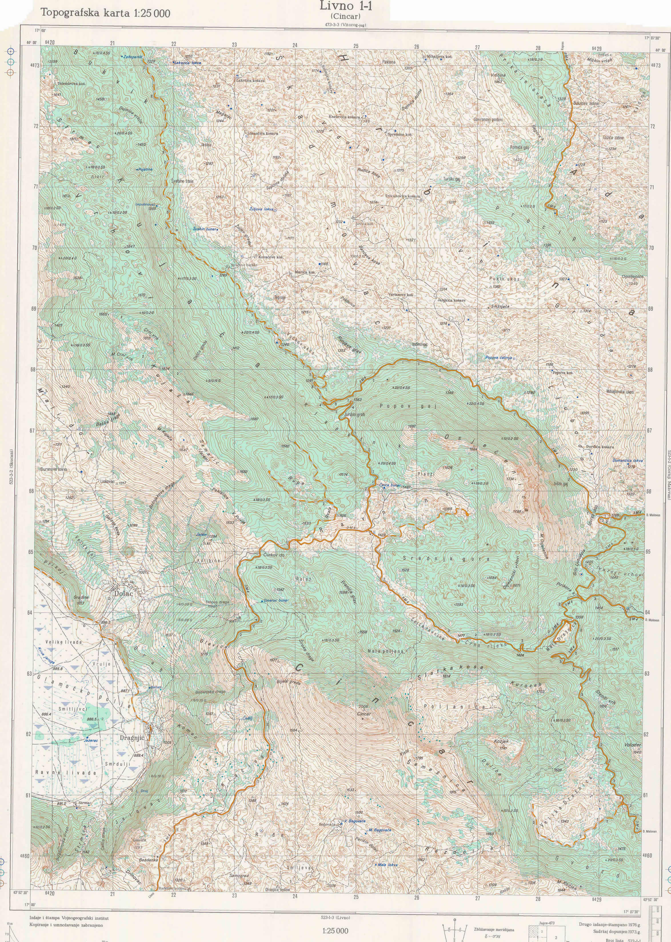  topografska karta BiH 25000 JNA  Cincar